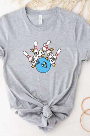 Bowling Retro Cartoon Ball Hitting Pins T-Shirt