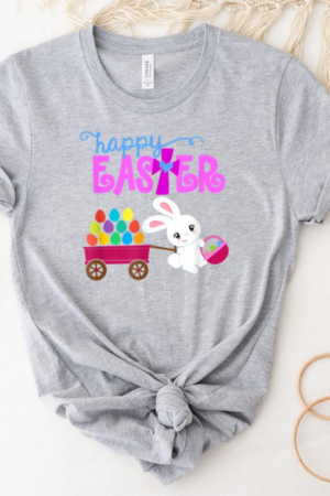 HAPPY EASTER Bunny Egg Hunt Basket Christian Girls Toddlers T-Shirt