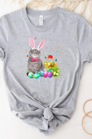 Happy Easter Cute Bunny Cat Eggs Basket Men Women Funny Gift T-Shirt
