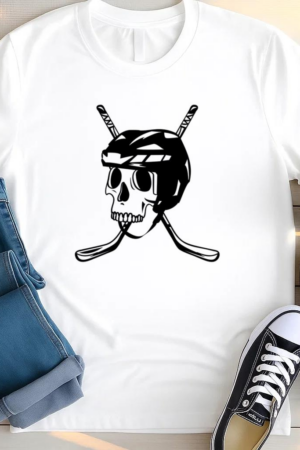 Hockey Helmet Skull And Sticks High Contrast T Shirt