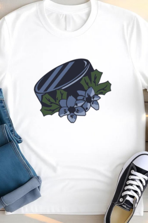 Hockey Puck With Flowers Illustration T Shirt