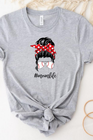 Mom Life Softball Baseball Mothers Messy Bun T-Shirt
