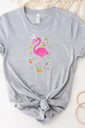 Pink Flamingo Bunny Ears Eggs Basket Easter Day T-Shirt